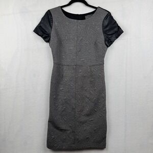Sunday in Brooklyn Women's Gray Geometric Dress Faux Leather Sleeve‎ Small